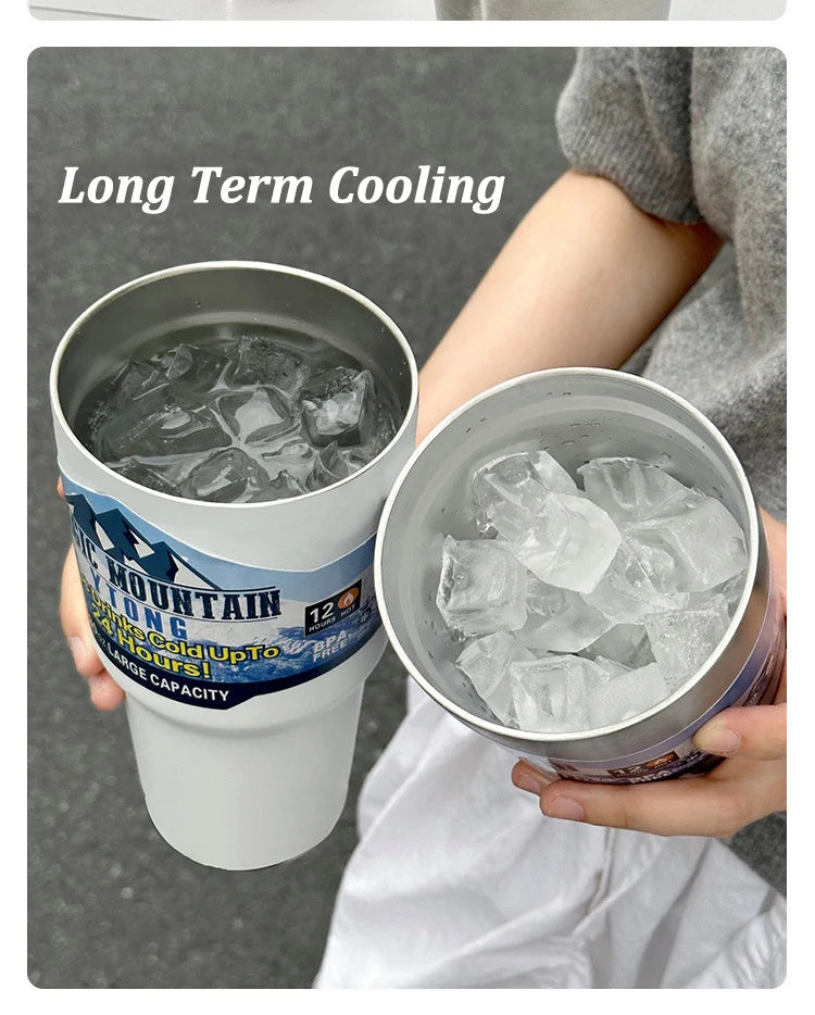 Magic Stainless Steel Thermos Cup with Straw – Vacuum Insulated Ice Coffee Travel Bottle for Car, Outdoor & Mountain Use