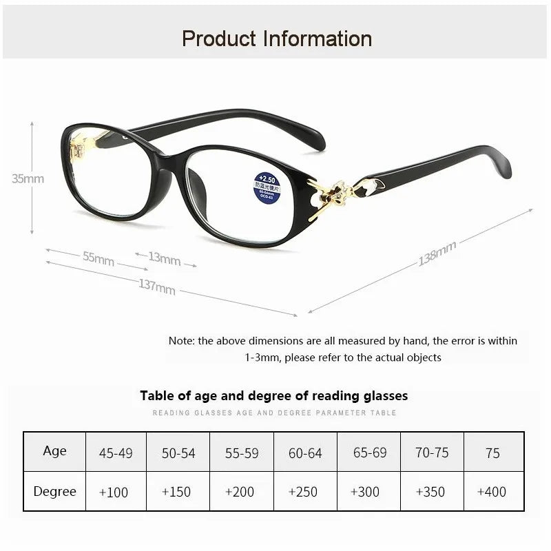 Women's Fox Anti-Blue Light Reading Glasses – Fashion Presbyopic Eyewear +1.0 to +4.0 Computer Prescription Glasses