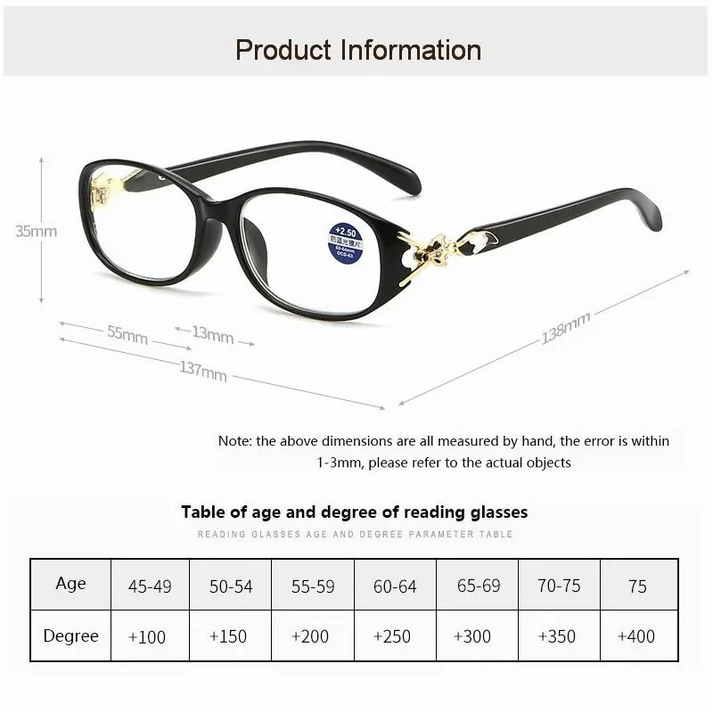 Women's Fox Anti-Blue Light Reading Glasses – Fashion Presbyopic Eyewear +1.0 to +4.0 Computer Prescription Glasses