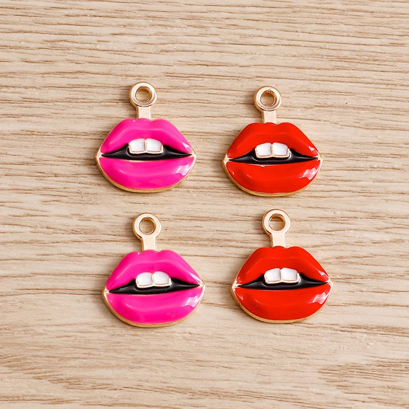 10PCS Cute Enamel Lips & Lipstick Charms – Pendants for Jewelry Making, Earrings, Necklaces & Bracelets DIY Crafts