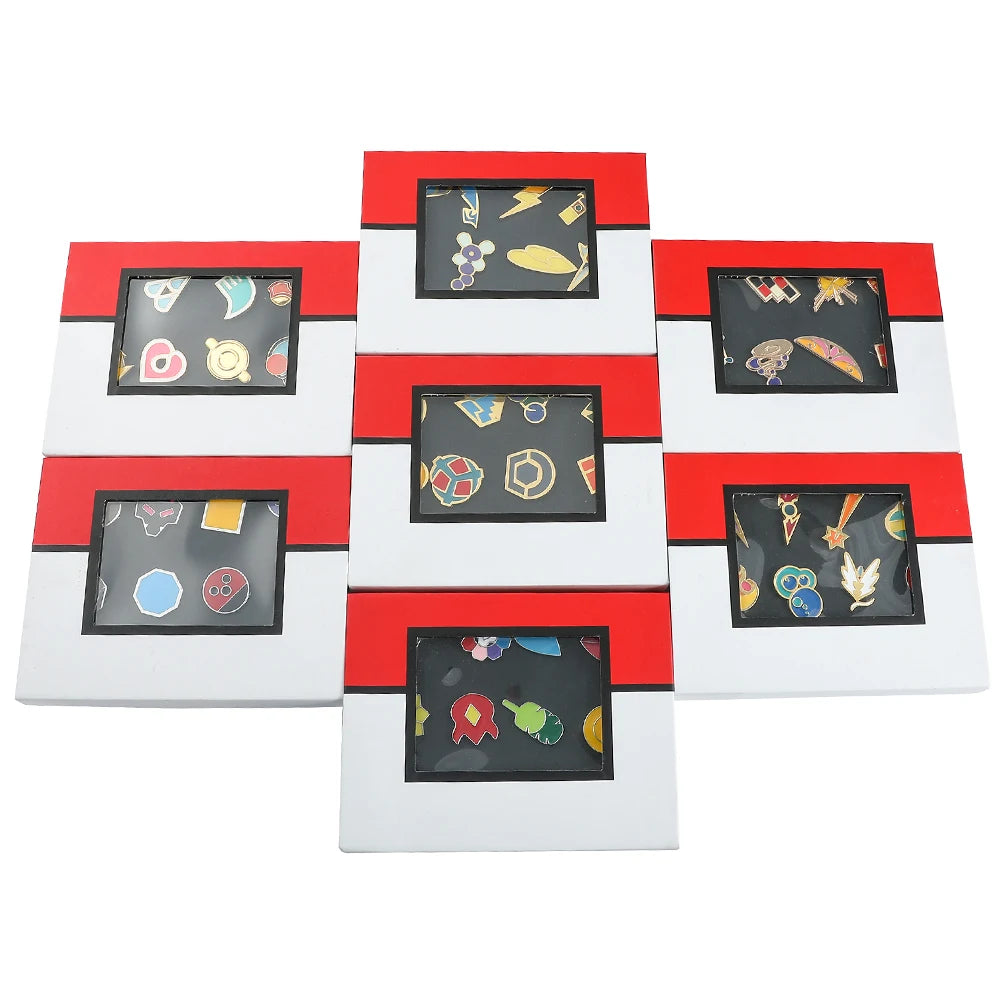 Pokémon Gym Badges Collection Box Set – Pins & Brooches from Kanto, Johto, Hoenn, Sinnoh, Unova, Kalos & Orange Islands Regions