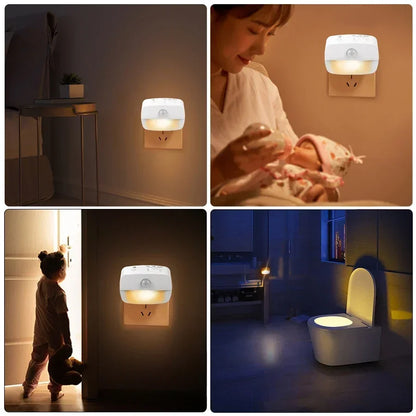 Motion Sensor LED Night Light – PIR Human Induction Lamp with EU/US Plug, Ideal for Bedroom, Hallway & Stairs Lighting