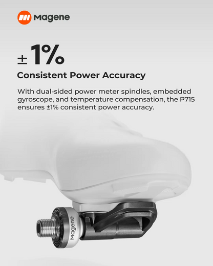 Magene P715 Bike Power Meter Pedals — 1% Accuracy Cadence & Balance, Compatible with KEO & SPD-SL Cycling Pedals