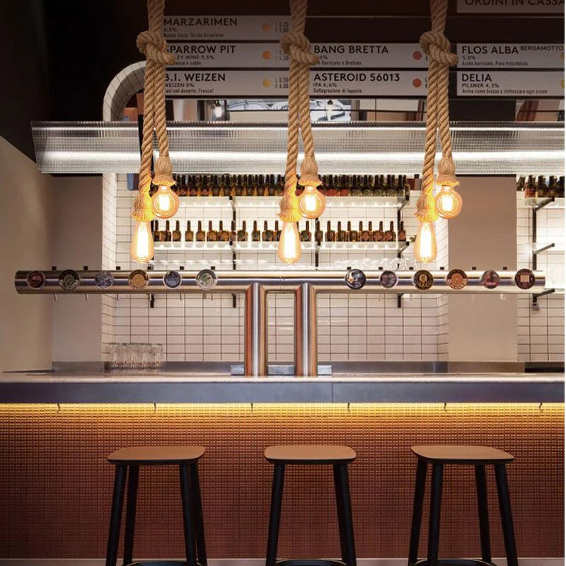 Vintage Hemp Rope Pendant Lights: Industrial E27 Indoor Lighting for Loft, Living Room, Bar - Retro Hanging Lamp with Attic Personality