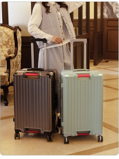 30-Inch Five-Wheel Aluminum Frame Suitcase — Multifunctional Cabin Luggage with Password Lock, USB Port & Cup Holder