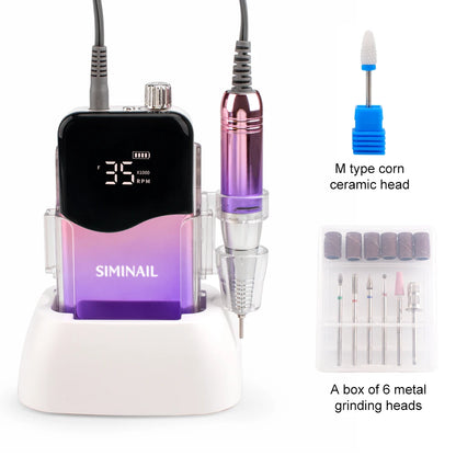 SIMINAIL Professional Nail Drill Machine – 35000RPM Portable Electric Nail File with Rechargeable E-File Bit Kit