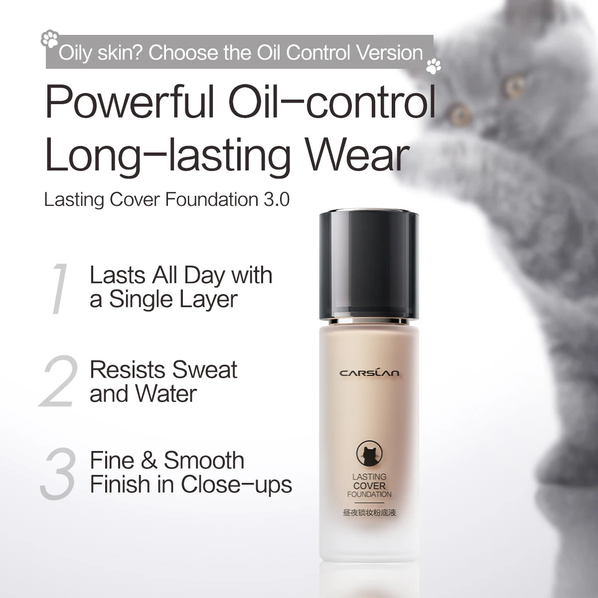 CARSLAN Long-Lasting Moisture Matte Liquid Foundation – Full Coverage Concealer, Whitening & Oil Control Face Base Makeup
