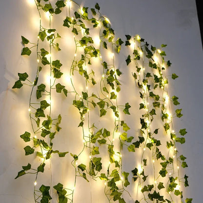 Flower Green Leaf String Lights — Battery-Powered Artificial Vine Fairy Light Garland for Wedding, Christmas Tree & Home Decor