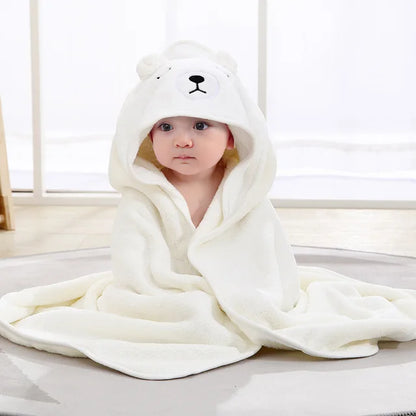 0-3 Years Unisex Baby Bathrobe – Flannel Hooded Cape, Cartoon Design, Newborn Shower Gift, Swaddling Bath Towel for Boys & Girls