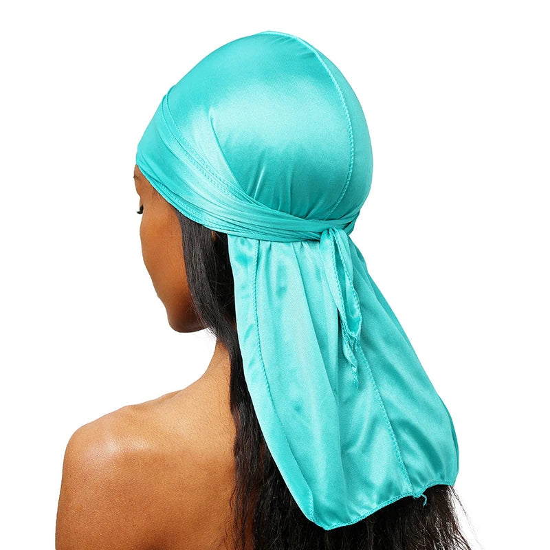 Unisex Silky Long Tail Durag Pirate Hat – Fashion Headwrap, Turban, Bandana, Cap for Women & Men, Hijab Hair Accessories