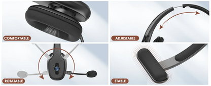 Bluetooth V5.3 Wireless Headset – Truck Driver & Office Hands-Free Call Headphones with Microphone
