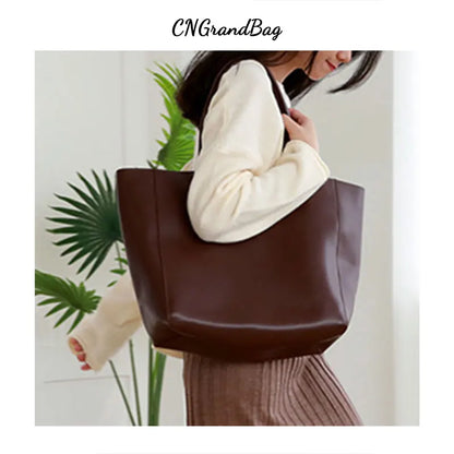 Customized Letter Genuine Leather Tote Bag – Large Capacity, Practical Commuter & Shopping Bag, Cowhide Large Bag