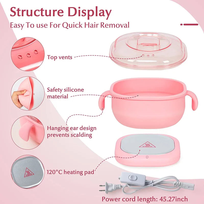 Portable Silicone Wax Warmer: 400ML Foldable Wax Heater - Hair Removal Spa Body Epilator for Travel, Paraffin Wax Pot