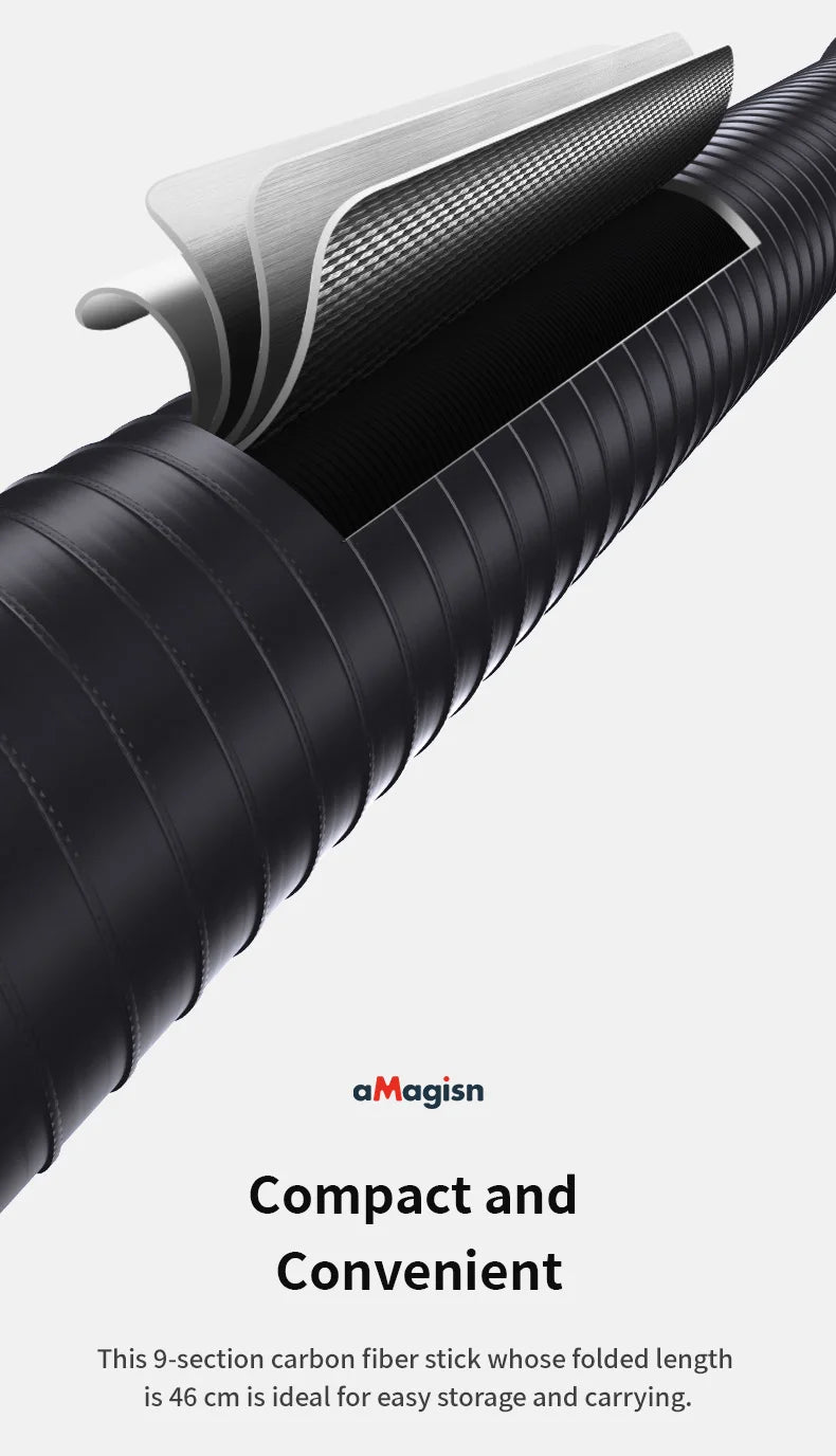 aMagisn 3M Invisible Selfie Stick - 1.2M Carbon Fiber Telescopic Monopod for DJI, GoPro, Insta360 X3/X4 Accessories