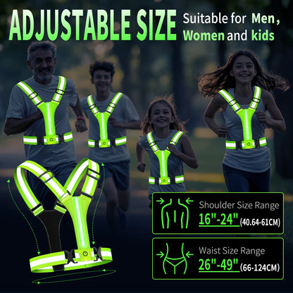 LED Running Vest – USB Rechargeable Reflective Glowing Straps for High Visibility Night Running & Cycling, Elastic Safety Band