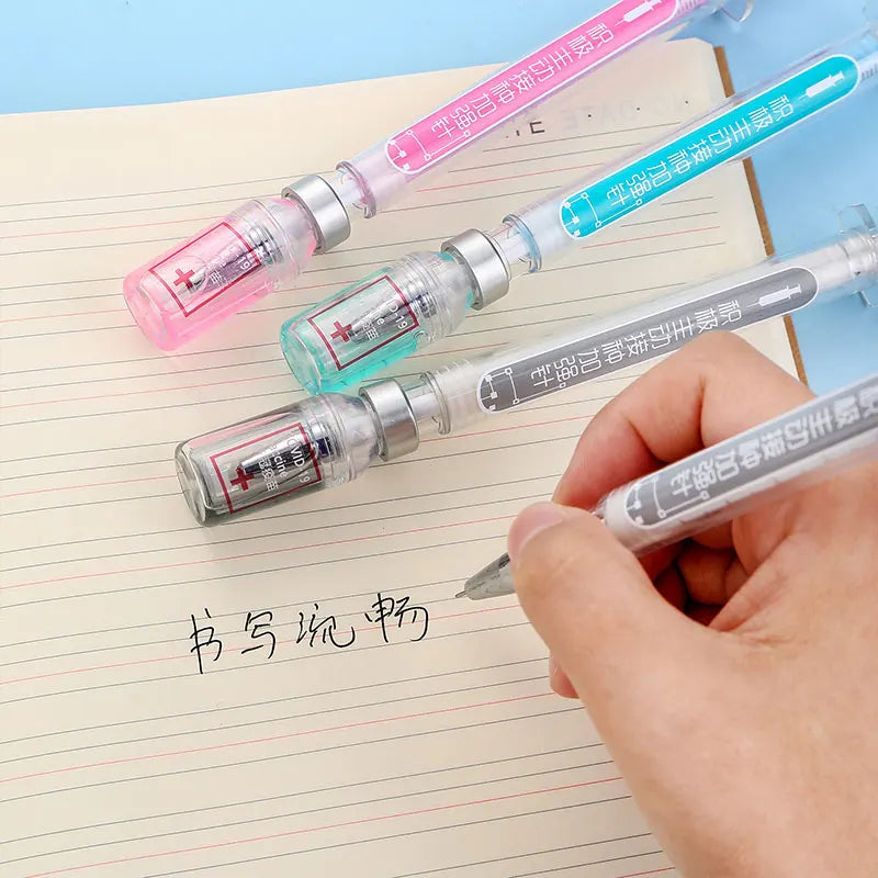 Gray Pen Injection Syringe Gel Pen – Simulation Injection Syringe Shape, Black Ballpoint ...