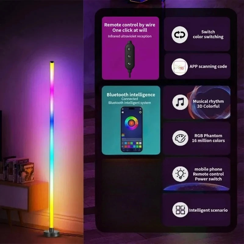 Smart LED Floor Lamp – RGB Music Sync, Remote & APP Control, Timer Modern Mood Standing Lamp for Living Room & Gaming Corner Lighting