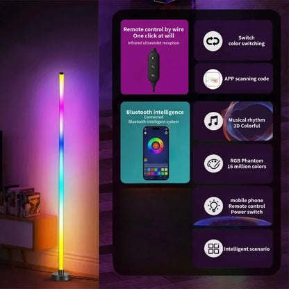 Smart LED Floor Lamp – RGB Music Sync, Remote & APP Control, Timer Modern Mood Standing Lamp for Living Room & Gaming Corner Lighting