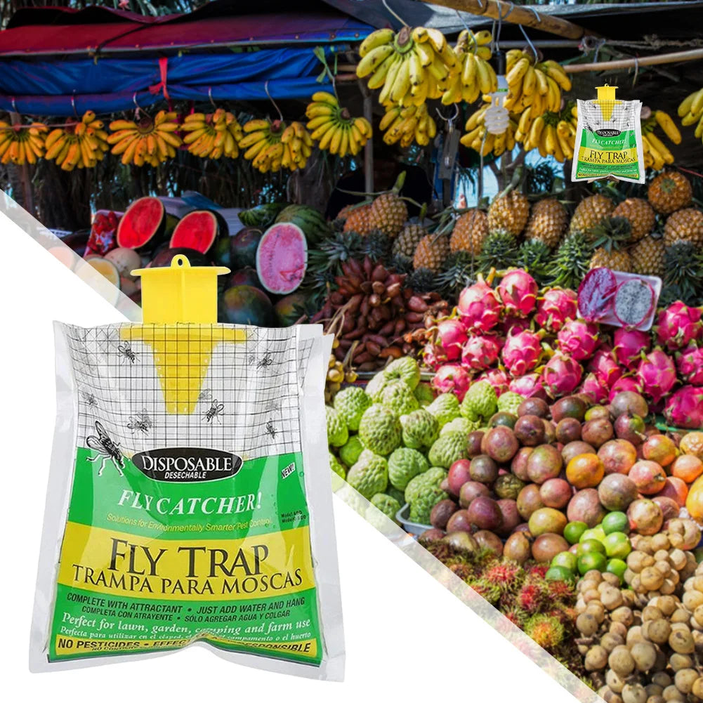 Hanging Fly Catcher Bags – Non-Toxic, Water-Soluble Disposable Fly Traps for Home & Garden