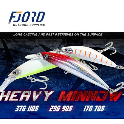 FJORD Heavy Sinking Minnow Fishing Lures – 110S 37g, 90S 29g, 70S 17g Saltwater & Freshwater Jerkbait