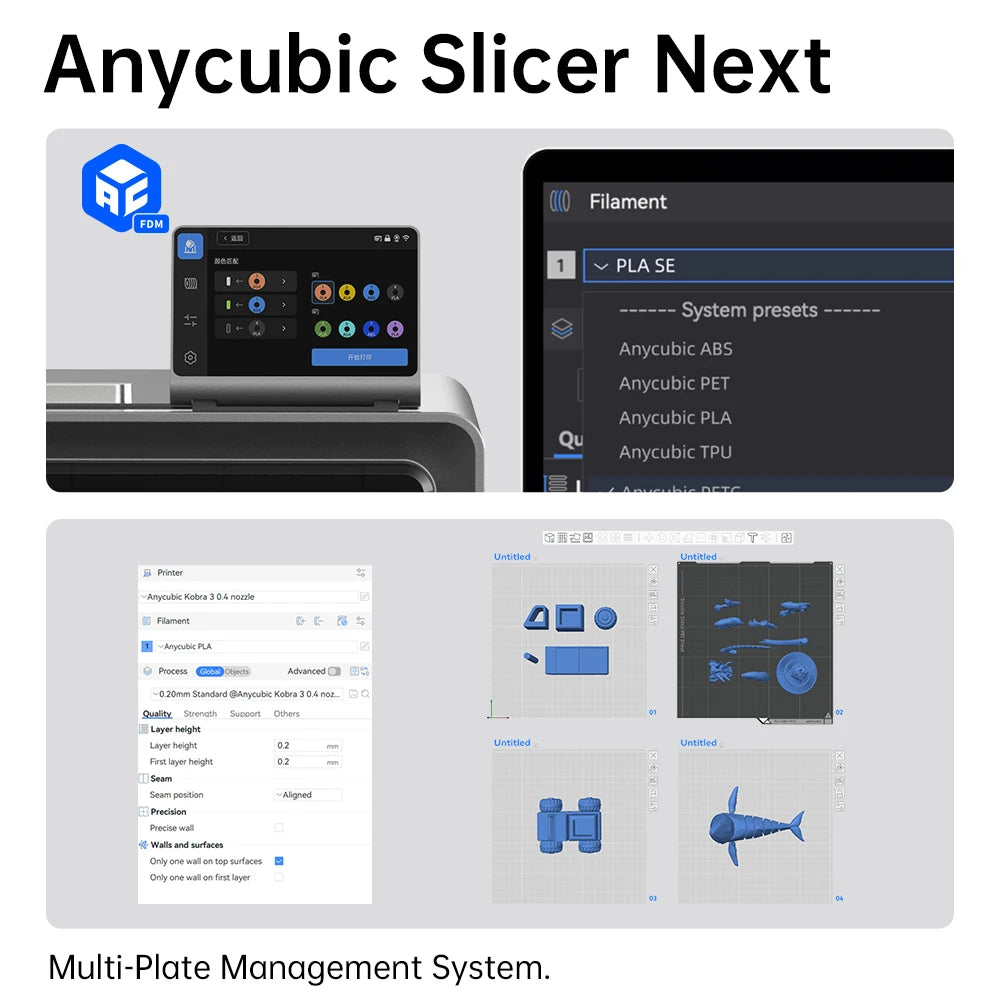 Anycubic Kobra S1 Combo Multi-Color 3D Printer – High Precision Core XY, Ultra-Quiet, Max Speed 600mm/s, Stable Structure