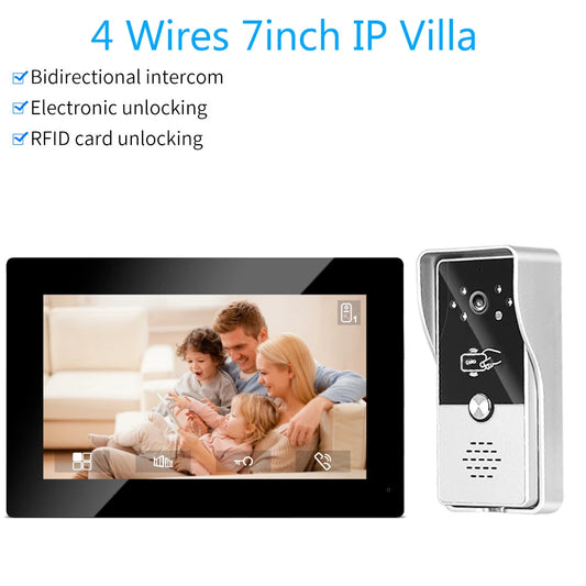 7" Color Wired Video Intercom System — Visual Doorphone Camera Kit for Home, Villa & Apartment M72T