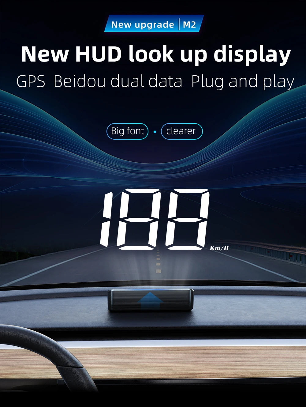 Car Head-Up Display M2 – HD GPS Speedometer, Digital Speed KMH Projector for All Cars, Auto Electronics Accessories