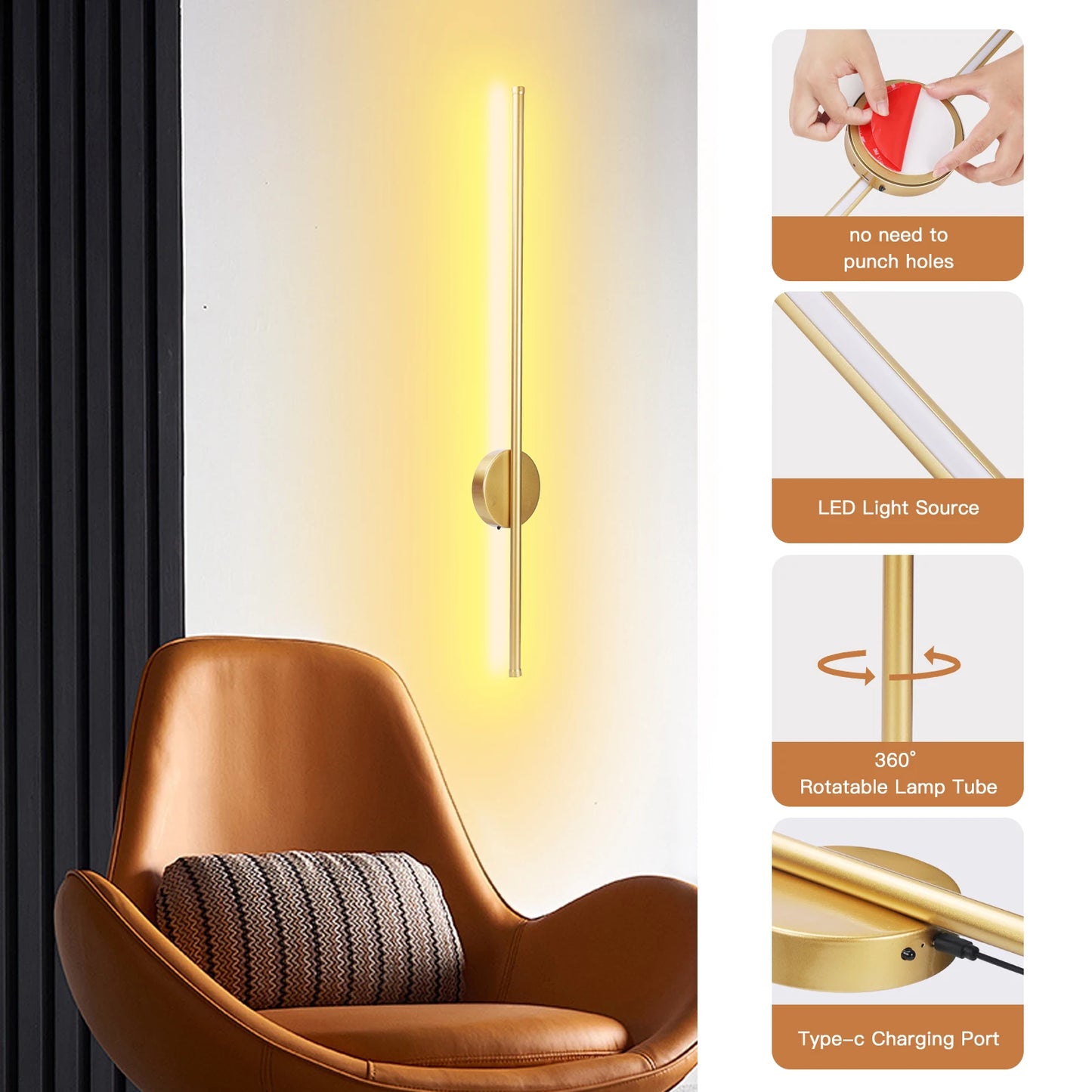 50cm/80cm Rechargeable Wall Light – Wireless Dimming LED Lamp with Remote Control, Modern Night Lamp for Bedroom