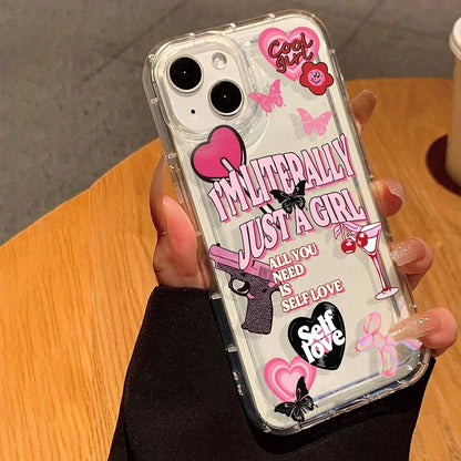 Cute Cartoon Ins Vibes Slogan Print Clear Case for iPhone 11 to 16 Pro Max, Plus, XR, XS Max, SE2 – Airbag Cover