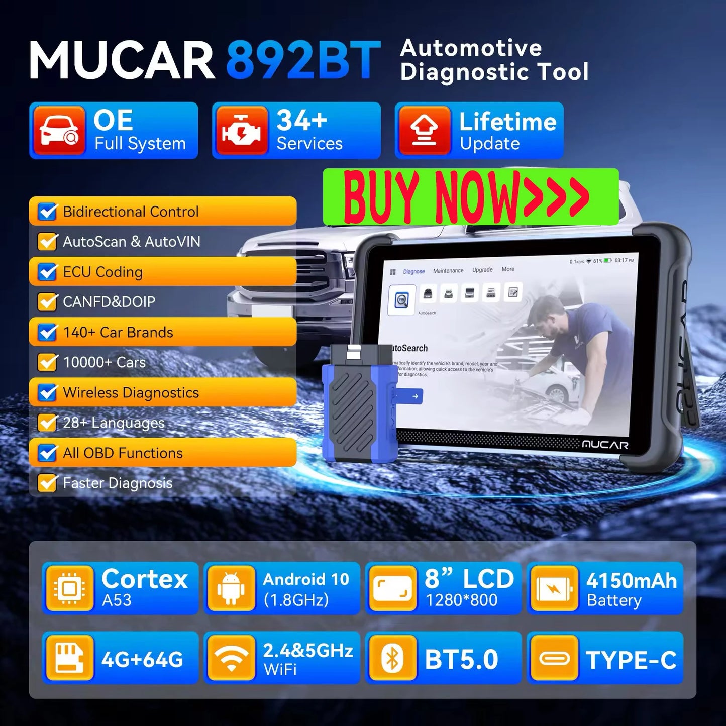 Global THINKCAR THINKSCAN 689BT OBD2 Diagnostic Tool – DOIP CANFD Bi-Directional ECU Coding with 34 Resets & Lifetime Free Updates