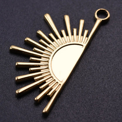 6pcs Real Gold-Plated Sun Charms - Stainless Steel Jewelry Making Pendants, Heart, Moon & Sunshine Design