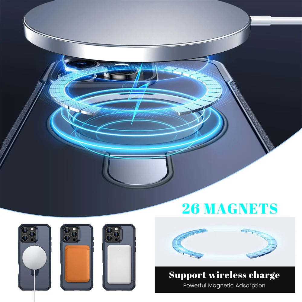 MagSafe Foldable Magnetic Wireless Charging Stand Case — Anti-Slip Bumper for iPhone 11–17 (incl. 16E) Pro/Max