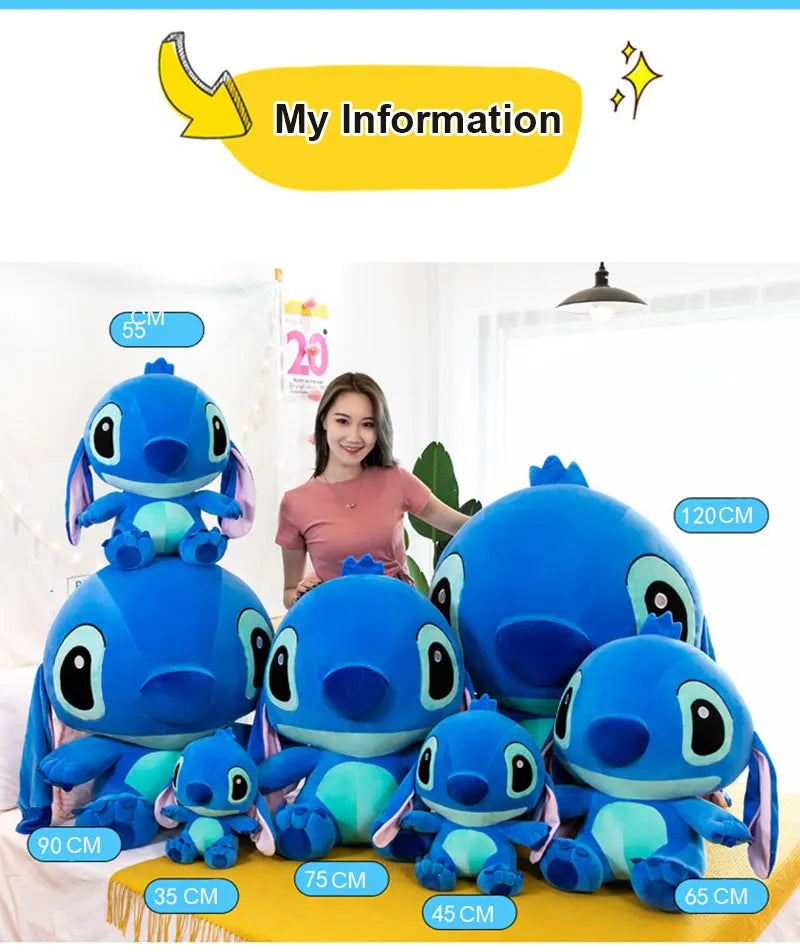 20-60cm Giant Lilo & Stitch Plush – Cartoon Stuffed Anime Toys, Pendant Pillow for Kids Birthday Gift