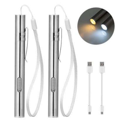 Mini Portable LED Pen Light — USB Rechargeable Medical Flashlight with Stainless Steel Clip for Dentist & Nurse Use