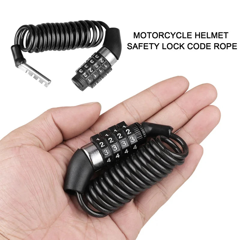 Durable 4-Digit Combination Helmet Lock Chain - Anti-Theft Bike & Motorcycle Cable Lock, Portable Stitch Motor Part