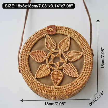 Handmade Straw Bag – Women’s Summer Rattan Beach Handbag, Boho Woven Circle Tote