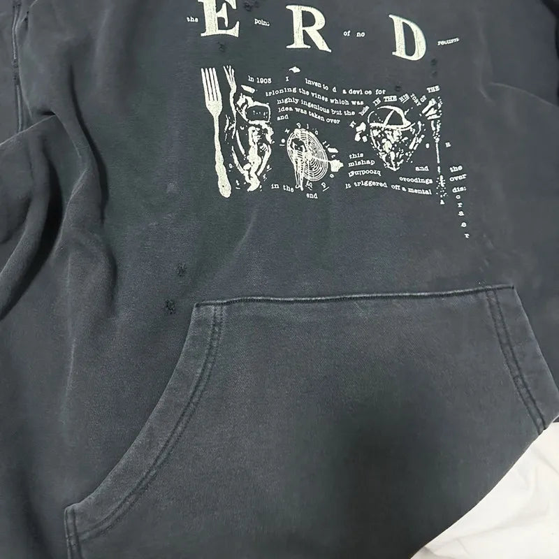 2025SS Ripped E.R.D. Hoodie – Men & Women Slogan Print Short Wide Sweatshirt