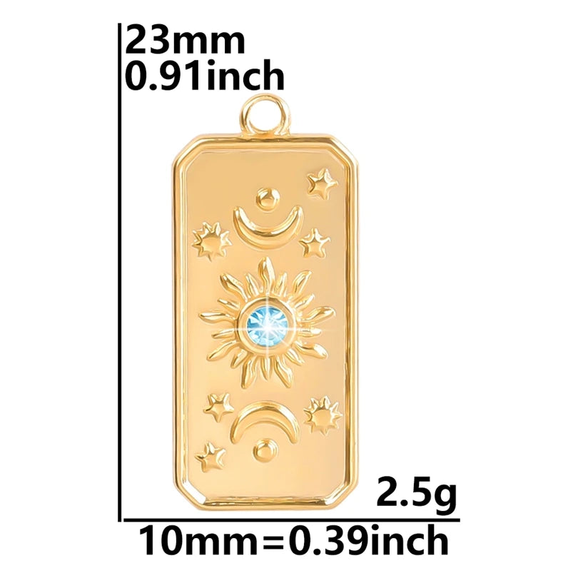6pcs Real Gold-Plated Sun Charms - Stainless Steel Jewelry Making Pendants, Heart, Moon & Sunshine Design