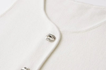 Fall 2025 Knit Vest for Women – Sleeveless Cropped Asymmetrical Slim Sweater Top – White Basic Slim Shirt