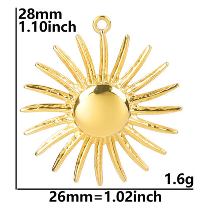 6pcs Real Gold-Plated Sun Charms - Stainless Steel Jewelry Making Pendants, Heart, Moon & Sunshine Design