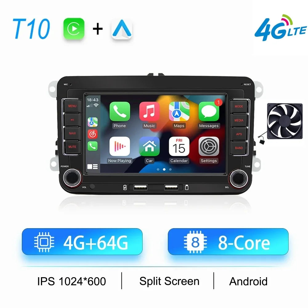 2DIN Android Car Radio for Volkswagen Golf 5/6, Polo, Passat B6/B7, CC, Skoda, Jetta - Multimedia, CarPlay, Wifi & GPS Navigation