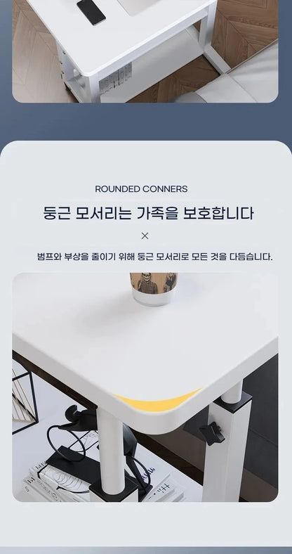 Double-Layer Movable Desk – Bedside Laptop Table with Storage Shelf, White Lift Office & Bedroom Desk