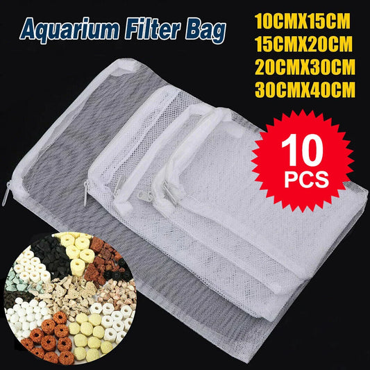 5/10Pcs Reusable Aquarium Filter Media Bags – Fine Mesh Zipper Bags for Freshwater & Saltwater Fish Tanks