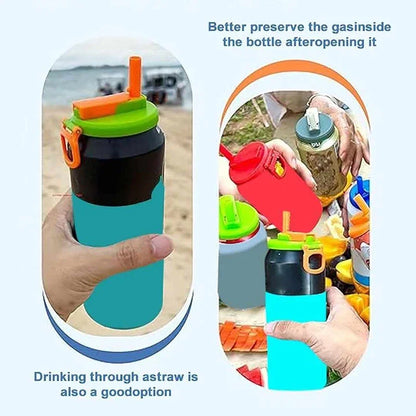 1/2pcs Portable Silicone Soda Can Lids with Straw — Reusable for Beer, Juice, and Canned Drinks