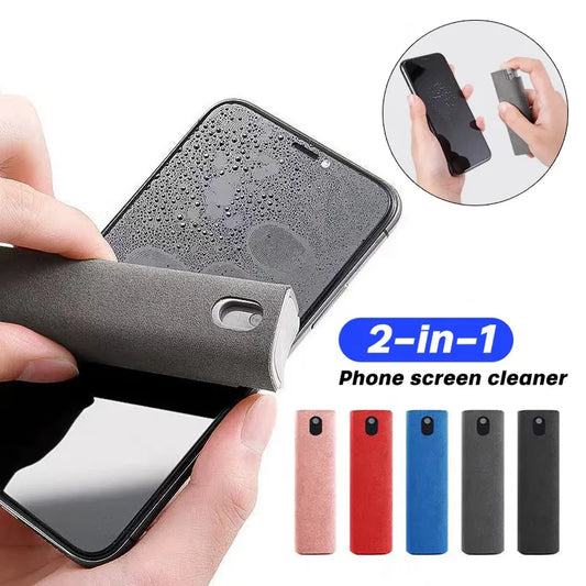 2-in-1 Phone Screen Cleaner Spray & Dust Remover Tool with Microfiber Cloth for iPhone, iPad, and More