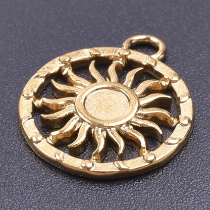 6pcs Real Gold-Plated Sun Charms - Stainless Steel Jewelry Making Pendants, Heart, Moon & Sunshine Design