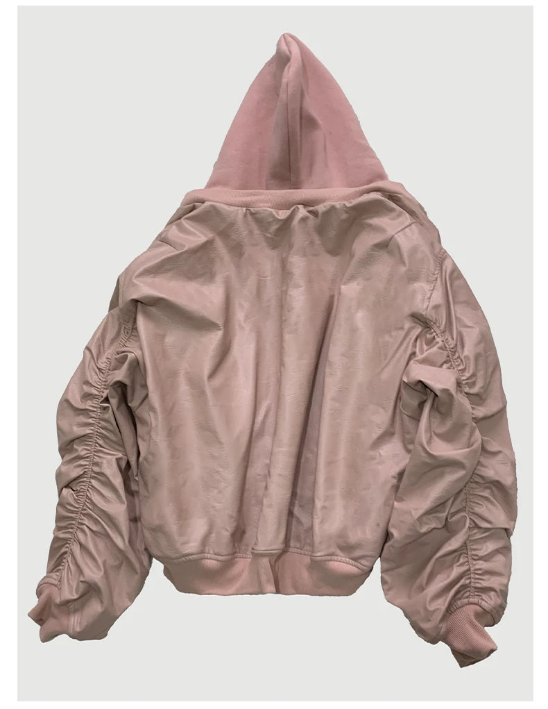 Mauroicardi Autumn Winter Oversized PU Leather Bomber Jacket for Men - Thickened Warm Hooded Luxury Designer Coat