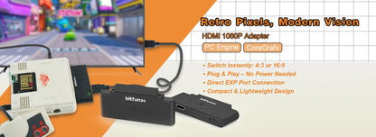 Bitfunx Mini HDMI Adapter 720P/1080P – Auto 4:3/16:9 S-Video & Composite Converter for N64, SNES, SFC, NGC Game Consoles