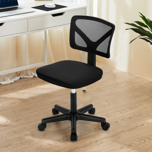 Mesh Armless Office Chair – Low Back with Lumbar Support, Adjustable Height, 360° Swivel & Wheels