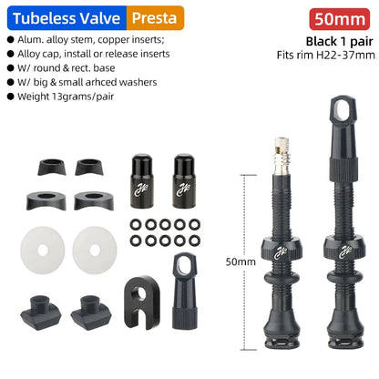 Bicycle Tubeless Presta Valve – Carbon Rim F/V Nipple with Detachable Brass Core & Cap for MTB Tires (40–80mm)